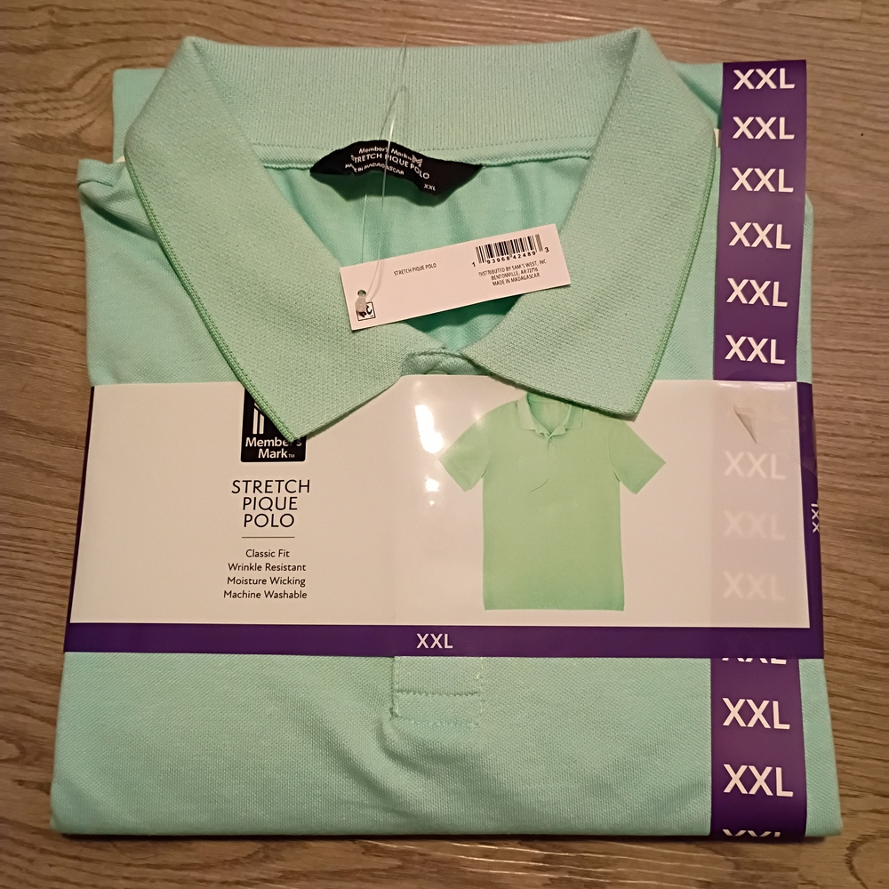 Members Mark Mint Green Stretch Pique Polo Shirt Size 2XL